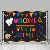 Lofaris Blackoard Welcome Back To School Colored Flag Backdrop